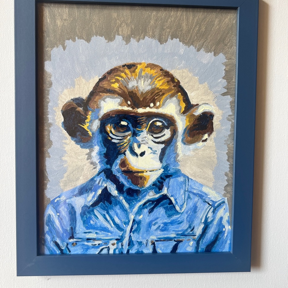 Little Boy Vervet Monkey Portrait in Denim Painting by Brittony Martin